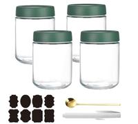 CNKHDZ Overnight Oats - 4 bicchieri Overnight Oats con coperchio, Meal Prep, riutilizzabili, per marmellate fatte in casa, Mason Jar con cucchiaio, etichetta (verde, 500 ML)