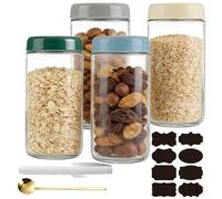CNKHDZ Overnight Oats - 4 bicchieri Overnight Oats con coperchio, Meal Prep, riutilizzabili per marmellate fatte in casa, Mason Jar con cucchiaio, etichetta (multicolore, 750 ML)