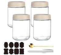 CNKHDZ Overnight Oats - 4 bicchieri Overnight Oats con coperchio, Meal Prep, riutilizzabili, per marmellate fatte in casa, con cucchiaio, etichetta (bianco, 500 ML)