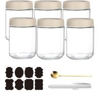 CNKHDZ Overnight Oats - 6 barattoli Overnight Oats con coperchio, Meal Prep, riutilizzabili, per marmellate fatte in casa, Mason Jar con cucchiaio, etichetta (bianco, 500 ML)