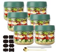 CNKHDZ Overnight Oats - 6 barattoli Overnight Oats con coperchio, Meal Prep, riutilizzabili, per marmellate fatte in casa, Mason Jar con cucchiaio, etichetta (verde, 300 ML)