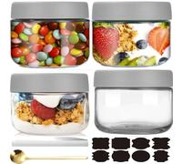 CNKHDZ Vasetto di Avena per la Notte, 4 pezzo 300ml Bianco Contenitore Vetro per Yogurt,Overnight Oats Jar Vasetti per Yogurtvetro con coperchi 'avena per la,insalata,cereali e spuntini