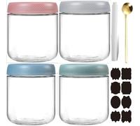 CNKHDZ Vasetto di Avena per la Notte, Bianco Blu Verde Rosa,4 Pack 500ML Contenitore Vetro per Yogurt,Overnight Oats Jar Vasetti per Yogurtvetro con coperchi 'avena per la,insalata,