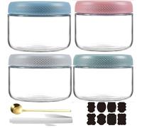 CNKHDZ Vasetto di Avena per la Notte,Bianco Blu Verde Rosa,4 Pack300ML Contenitore Vetro per Yogurt,Overnight Oats Jar Vasetti per Yogurtvetro con coperchi 'avena per la,insalata
