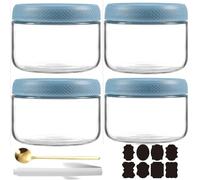 CNKHDZ Vasetto di Avena per la Notte, Blu 4 Pack 300ML Contenitore Vetro per Yogurt,Overnight Oats Jar Vasetti per Yogurtvetro con coperchi 'avena per la,insalata,cereali e spuntini