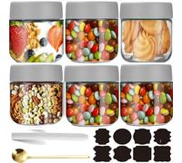 CNKHDZ Vasetto di Avena per la Notte,Grigio 6 Pezzo 300 ml Contenitore Vetro per Yogurt,Overnight Oats Jar Vasetti per Yogurtvetro con coperchi 'avena per la,insalata,cereali e spuntini