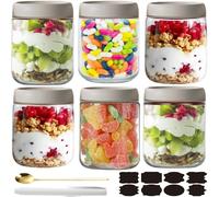 CNKHDZ Vasetto di Avena per la Notte, Grigio 6 pezzo 500ml Contenitore Vetro per Yogurt,Overnight Oats Jar Vasetti per Yogurtvetro con coperchi 'avena per la,insalata,cereali e spuntini