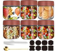 CNKHDZ Vasetto di Avena per la Notte,Rosso 6 Pezzo 300ml Contenitore Vetro per Yogurt,Overnight Oats Jar Vasetti per Yogurtvetro con coperchi 'avena per la,insalata,cereali e spuntini