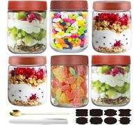 CNKHDZ Vasetto di Avena per la Notte,Rosso,6 Pezzo 500ml Contenitore Vetro per Yogurt,Overnight Oats Jar Vasetti per Yogurtvetro con coperchi 'avena per la,insalata,cereali e spuntini