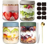 CNKHDZ Vasetto di Avena per la Notte,Set Con Sei Colori, 4 Pezzo 500ml Contenitore Vetro per Yogurt,Overnight Oats Jar Vasetti per Yogurtvetro con coperchi 'avena per la,insalata,cereali e spuntini