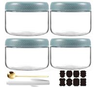 CNKHDZ Vasetto di Avena per la Notte, Verde 4 Pack 300ML Contenitore Vetro per Yogurt,Overnight Oats Jar Vasetti per Yogurtvetro con coperchi 'avena per la,insalata,cereali e spuntini