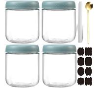 CNKHDZ Vasetto di Avena per la Notte, Verde 4 Pack 500ML Contenitore Vetro per Yogurt,Overnight Oats Jar Vasetti per Yogurtvetro con coperchi 'avena per la,insalata,cereali e spuntini