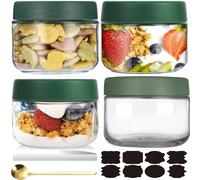 CNKHDZ Vasetto di Avena per la Notte, Verde 4 Pezzo 300ml Contenitore Vetro per Yogurt,Overnight Oats Jar Vasetti per Yogurtvetro con coperchi 'avena per la,insalata,cereali e spuntini