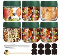 CNKHDZ Vasetto di Avena per la Notte, Verde 6 Pezzo 300ml Contenitore Vetro per Yogurt,Overnight Oats Jar Vasetti per Yogurtvetro con coperchi 'avena per la,insalata,cereali e spuntini