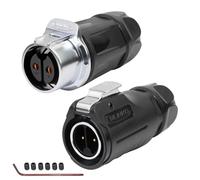 CNLINKO LP-20 a 2 Pin Connettore Impermeabile con Bloccaggio a Vite, IP68 Spina Circolare a Inserimento Rapido, Coppia di Spine Maschio e Femmina M20 (LP20 2-Poli con Filettatura)