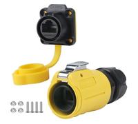 CNLINKO LP-20 RJ45 Set Connettore Impermeabile, Connettore Ethernet CAT6 Connettore Dual Port 8P8C Presa da Pannello IP68 Connettore Impermeabile (Set Giallo RJ45 a 4 Fori)