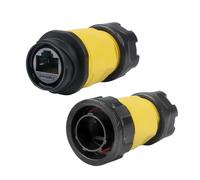 CNLINKO Set di connettori impermeabili YM-20 RJ45, connettore Ethernet CAT6 8P8C, connettore a doppia porta, presa per montaggio a pannello, connettore impermeabile IP68 (set in linea RJ45 giallo)
