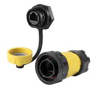 CNLINKO YM-20 Set di connettori RJ45 a prova di acqua, Connettore ethernet CAT6 8P8C a doppio porto, Prese di montaggio a pannello, Connettore a prova di acqua IP68 (RJ45 a Singolo Foro Giallo Set)
