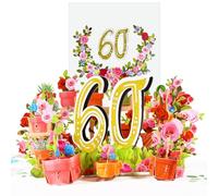 CNLITIHEKA Biglietti di compleanno pop-up per il 60° compleanno, biglietti di auguri per il 60° compleanno con fiori, 60° anniversario popup, biglietto regalo di compleanno con nota e busta.