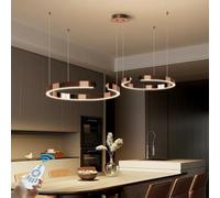 CNMKLM Lampada A Sospensione A LED Dimmerabile Design Creativo A Forma Di C,Lampadario Anello Moderno Per Tavolo Da Pranzo,soggiorno, Sala Da Pranzo,Camera Da Letto(Marrone,2 rings/60+40CM/65W)