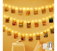 CNMTCCO 100 luci a LED con clip per foto, 10 m, alimentate a batteria, con 50 clip per appendere foto, con telecomando, 8 modalità, luci per camera da letto, matrimoni, feste, compleanni, Halloween