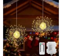 CNMTCCO 2 pezzi di luci di fuochi d'artificio 120 LED di Natale Starburst impermeabile con telecomando 8 modalità per interni ed esterni, catena luminosa a batteria per Natale, feste, matrimoni