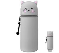 CNMTCCO Astuccio in silicone 2 in 1 morbido silicone con portapenne con cerniera animale, astuccio per la scuola e l'ufficio (gatto grigio)