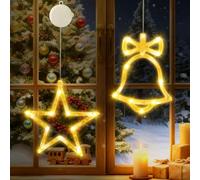 CNMTCCO Luci di Natale Decorative da Finestra, 2 Pezzi LED Tenda Luminosa Natale Stelle, Luce a Batteria per Natalizie Luci con Timer per Decorazioni Natalizie Festa