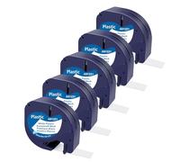 CNMTCCO Nastro Etichette, 5 Pezzi 12mm x 4m Compatibile con Dymo LetraTag Etichettatrice in Plastica Nero su Bianco, Compatibile con Dymo Letratag Etichette LT-100T LT-100H XR 200B 91221 91201