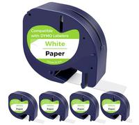 CNMTCCO Nastro per Dymo Letratag, Carta Etichettatrice Compatibile con le ricarica Dymo Etichette Letratag LT-100T LT-100H 200B XR, Etichette 12mm x 4m in Nero su Bianco 91220 (5)
