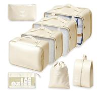 CNMTCCO Organizer Valigia, 8 Pezzi Packing Cubes Divisori Valigia, Organizer da Viaggio Accessori Viaggio per Vacanze e Viaggi (Beige)