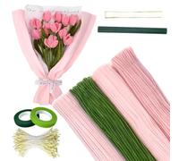 CNMTCCO Scovolini Colorati per Lavoretti, 400 Pezzi, Scovolini per Pipa per Artigianato con Nastro, Stami di Fiori, Filo Floreale per Bouquet Fai da Te (Rosa)