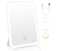CNMTCCO Specchio Trucco Con Luci, Specchio Trucco A 3 Colori, Specchio Con Luci, Ricaricabile E Facile Da Trasportare (20 * 13,5 Cm Bianco)