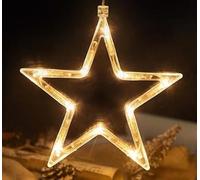 CNMTCCO Stelle di Natale LED, 2 pezzi di 10 luci per finestra a LED, alimentate a batterie con ventosa e timer per decorazioni natalizie, balconi, feste, matrimoni (bianco caldo)