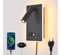 CNMYKYDS Dimmable Plug in Wall Sconce with Touch Switch,Headboard Bedside Wall Lamp,Multifunction Wall Light with USB C+A Ports,Adjustable Wall Mounted Reading Light