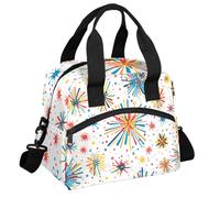 CNNINGYI Borsa termica per il pranzo con motivo fuochi d'artificio, per donne e uomini, riutilizzabile, borsa termica per adulti, con tracolla regolabile, borsa portatile per pasti per lavoro, ufficio