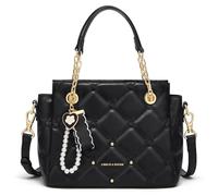 Cnoles Elegante borsa da donna trapuntata, in ecopelle con catena d'oro, ciondolo e tracolla, Nero