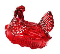 Cnrfeoap Piatto per caramelle in cristallo con coperchio a forma di gallina sul nido, ciotola retrò, decorazione da tavolo per casa, cucina, piatto di caramelle in vetro per galline