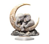Cnrfeoap Statua artistica a forma di elefante che dorme sulla luna, 2D, piatta, in acrilico, ornamento decorativo per soggiorno, ufficio, scrivania, ornamento artistico da scrivania