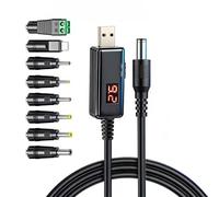 Cnrfeoap Universals USB a DC 5.5mm 5V/9V/12V Step Up Convertitori Set con 8 Adattatori per Router Fotocamera LED Alimentatore Display Digitale Caricabatterie