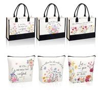 CNSJ 6 pezzi regali cristiani per le donne Bulk Christian Canvas Tote Bag e borsa per il trucco per cristiani bomboniere di compleanno per donna