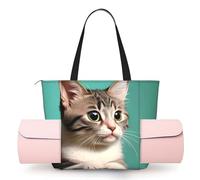 CNTDBU A Curious Cat - Borsa da yoga da donna, grande borsa da palestra con supporto per tappetino da yoga, borsa a tracolla leggera per allenamento, viaggi, spiaggia