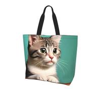 CNTDBU A Curious Cat - Borsa larga da donna, leggera, impermeabile, riutilizzabile, con tasca interna, per lavoro, viaggi