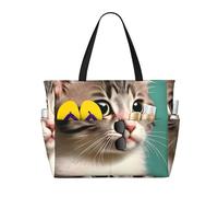 CNTDBU A Curious Cat, borsone da spiaggia di grande capacità, impermeabile, con 7 tasche, borsa oversize per palestra e campeggio, leggera e pieghevole
