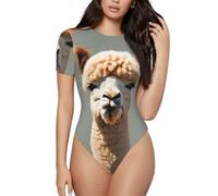 CNTDBU Alpaca Avatar - Body da donna a maniche corte, morbido ed elasticizzato, con scollo rotondo, con cavallo a scatto, top versatile per jeans, gonne, pantaloni, uso quotidiano, Nero , S