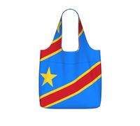 CNTDBU Bandiera del Congo Borsa per la spesa ripiegabile leggera e riutilizzabile per generi alimentari, zaino da viaggio da 25 litri con coulisse per lavoro palestra