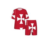 CNTDBU Bandiera delle Isole Wallis e Futuna Set pigiama da uomo a maniche corte pantaloncini-morbido traspirante estivo pigiameria, loungewear leggero con tasche per la casa, Nero , L