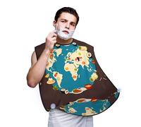 CNTDBU Bavaglino da barba con mappa del mondo, da uomo, per raccogliere i capelli, per tagliare la barba, grembiule da barbiere impermeabile con ventose