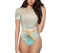 CNTDBU Beach Starfish - Body da donna a maniche corte, morbido, elasticizzato, con scollo rotondo, con cavallo a scatto, top versatile per jeans, gonne, pantaloni, uso quotidiano, Nero , S