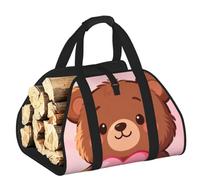 CNTDBU Bear Heart Love - Borsa porta legna da ardere, in tela resistente, impermeabile, con manici imbottiti